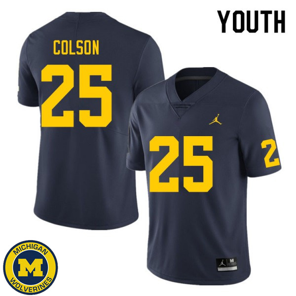 Youth University of Michigan #25 Junior Colson Navy High School Jersey